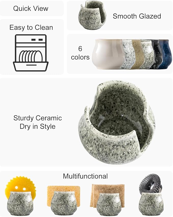 Zoeeker Ceramic Sponge Holder, Kitchen Sponge Holder Sink Caddy Organizer Dish