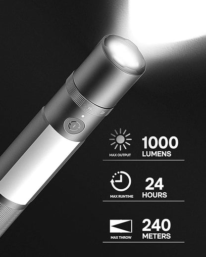 HOTO Emergency Flashlight Rechargeable, Magnetic LED Flashlight High Lumens with Window Glass Breaker Seatbelt Cutter, Zoomable Car Work Flash Light for Car Repair, Camping, Emergency