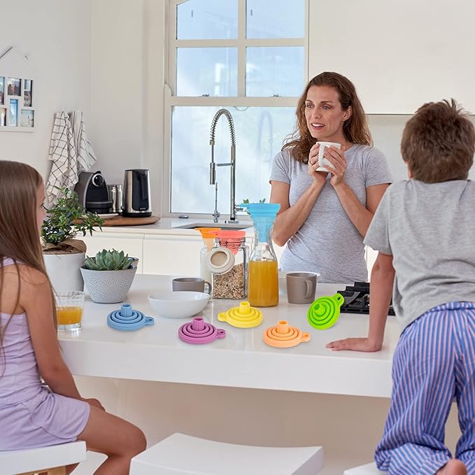 Kitchen Funnel Set 7 Pack, Collapsible Silicone Funnel