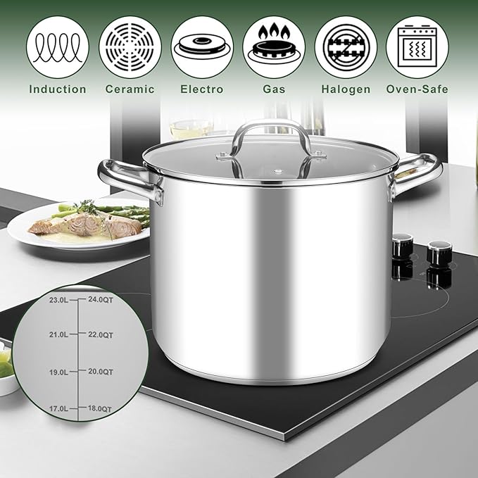 Leonyo Stainless Steel Stock Pot, 24QT Large Pot