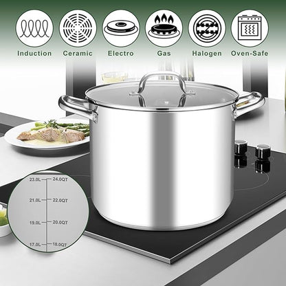 Leonyo Stainless Steel Stock Pot, 24QT Large Pot