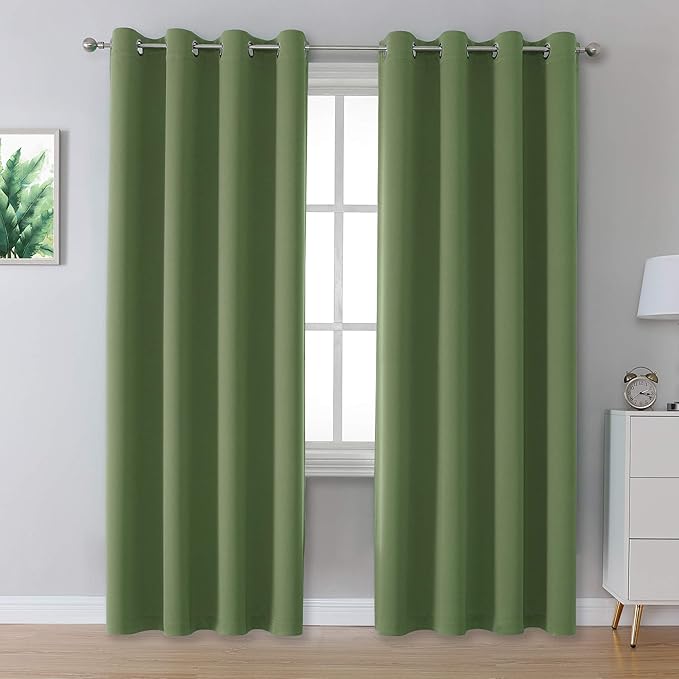Dualife Sage Green Room Darkening Curtains 84 Inches Long