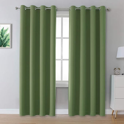 Dualife Sage Green Room Darkening Curtains 84 Inches Long