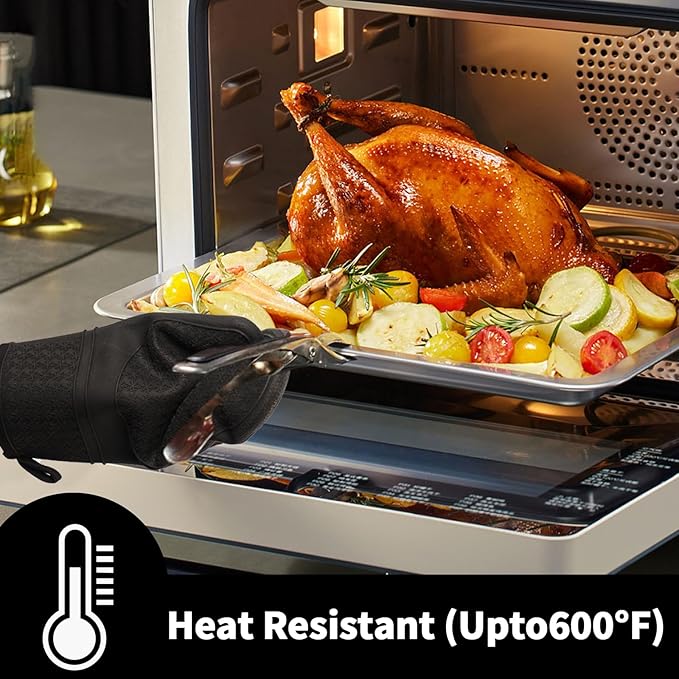Hovico Silicone Oven Mitts, Heat Resistant 500F Kitchen Mitts 2PCS, 11.6"