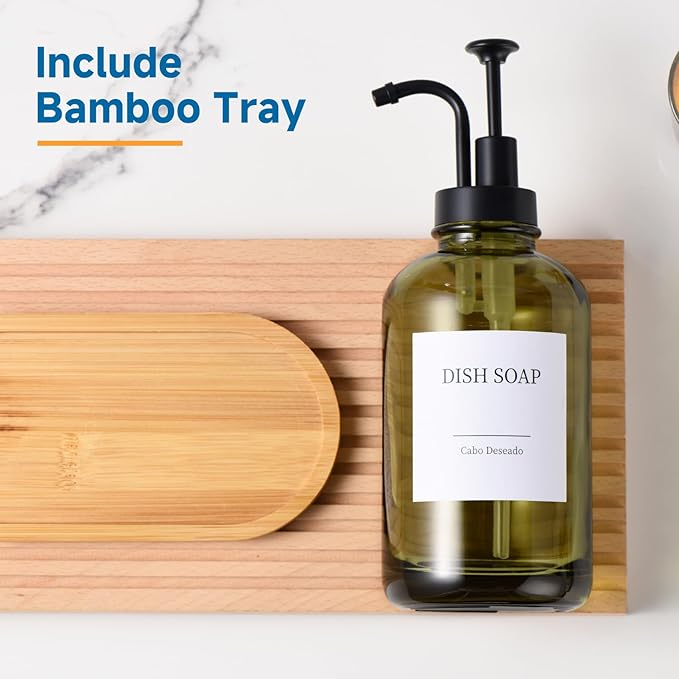 Glass Soap Dispenser with Pump, Dish and Hand Soap Dispenser