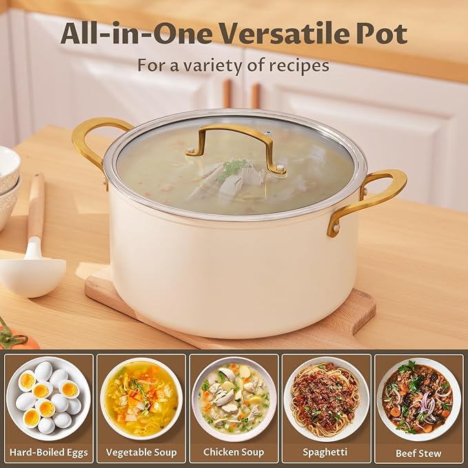BEZIA 8 Quart Ceramic Stock Pot, Non Toxic Soup Pots