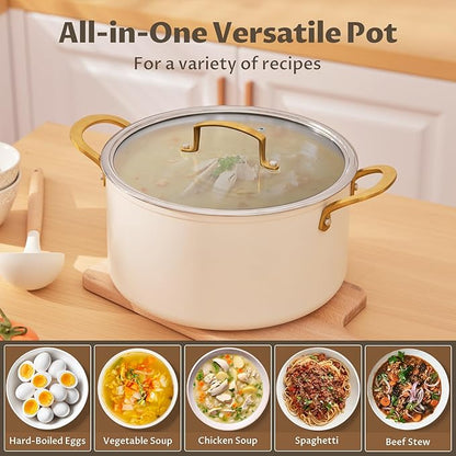 BEZIA 8 Quart Ceramic Stock Pot, Non Toxic Soup Pots