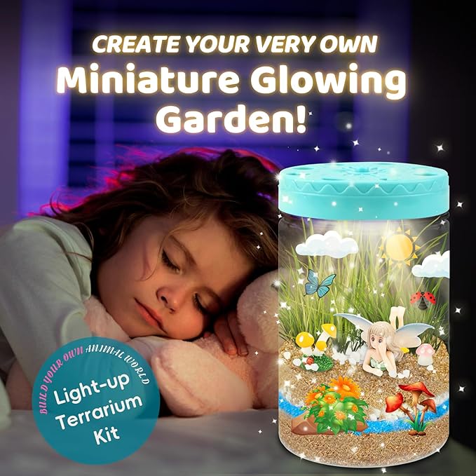 Light Up Terrarium Kit for Kids,Fairy Gardening Kit for Boys and Girls,Creative Educational Gardening Toy,Arts and Crafts Activity Kits,Birthday Gifts for Ages 4 5 6 7 8-12