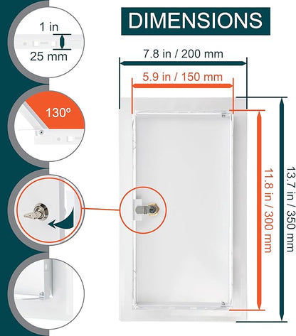 6" x 12" Lockable White Metal Access Panel. Service Shaft Door Panel