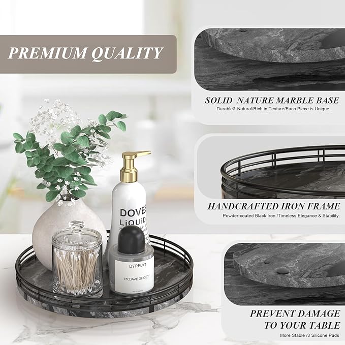 Marble Lazy Susan Turntable for Table Top – 10” Round Ancient Wood Grain Marble