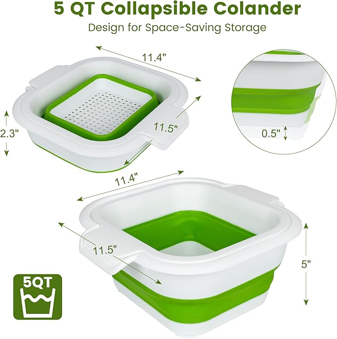 Collapsible Colander Set with Strainer Bowl, 2 in 1 Fruit Washing Basket with