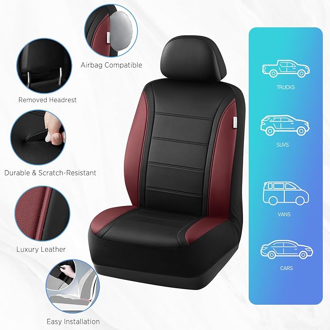 Road Comforts Leather Seat Covers, Breathable Car Seat Covers Front Seat for Men,Airbag Compatible, Automotive Seat Covers Set Universal Fit Most Cars,Vans,Truck,SUV