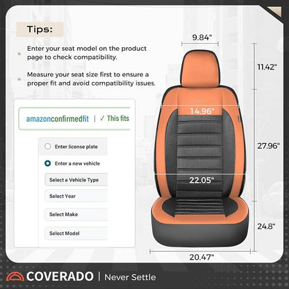 Coverado Car Seat Covers Front Seat, Luxury Leather Car Seat Protector, Automotive Front Mesh Seat Covers, Orange&Black Seat Cushion for SUV Sedan Truck