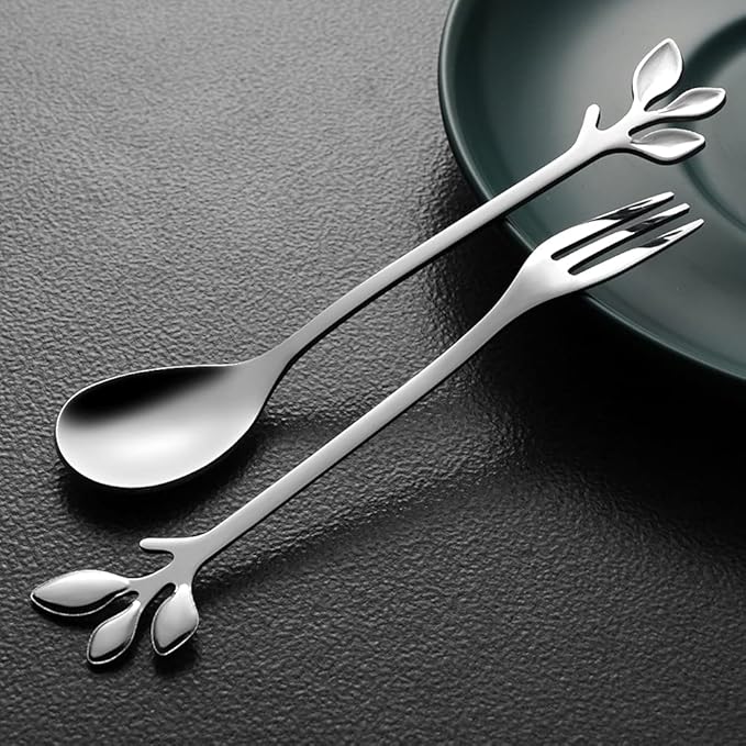 AnSaw Elegant Silver Leaf Coffee Spoons