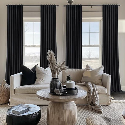 Black Blackout Curtains 96 Inches Long 2 Panel Set, Sun Blocking Curtains