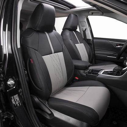 EKR Rav4 Seat Covers Custom Fit for Toyota Rav4 LE(NOT for Hybrid) 2013 2014 2015 2016 2017 2018,Leather Car Seat Cover for SUV Full Set,Faux Leather(Black+Light Gray-1)