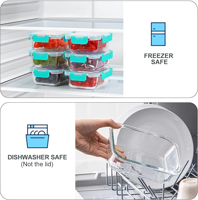 KOMUEE 10 Packs 22 oz Glass Meal Prep Containers, Glass Food Storage Containers with Lids, Airtight Lunch Boxes BPA Free, Microwave and Freezer Safe, Green