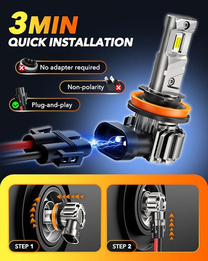 OXILAM H11 Fog LED Light Bulbs, 40000LM 900% Ultra-Bright 6500K H8/H16 Fog Bulb, 5 Min Quick Install, Longer Lifespan, IP68 Waterproof, Sealed design, Plug and Play, Pack of 2