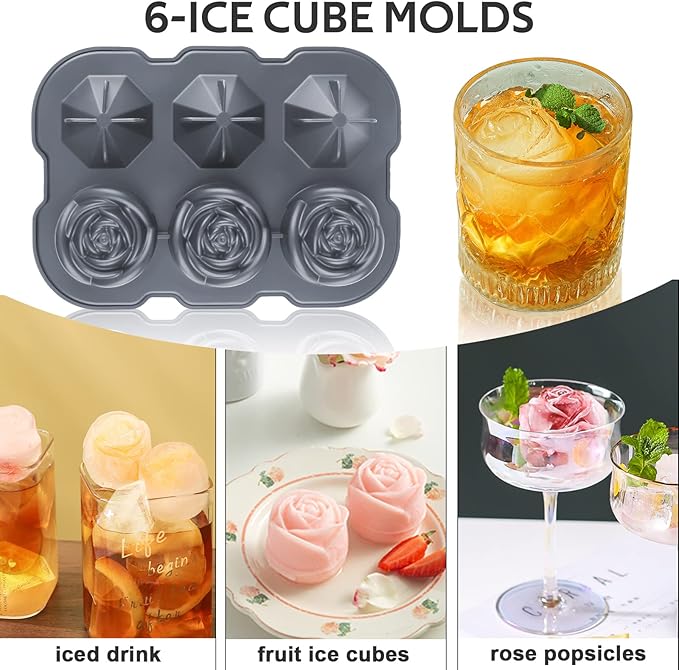 Ice Cube Tray, Mikiwon 2 inch Rose Ice Cube Trays