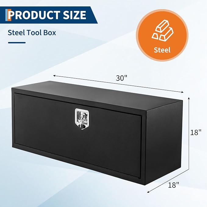 Garvee 30 in Truck Tool Box Black Steel Storage Tool Box, 30 in x 18 in x 18 in, Tool Chest Organizer w/Lock and Keys For Pickup, Truck Bed, RV, Trailer
