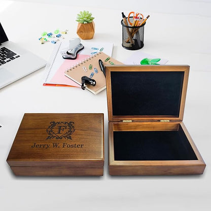 Personalized Keepsake Box | Walnut Wooden Memory Box Gift for Anniversary, Wedding, Valentine, Birthday, Baby Shower, Groomsman | Handmade Keepsake Storage Organizer | Engraved Name Box