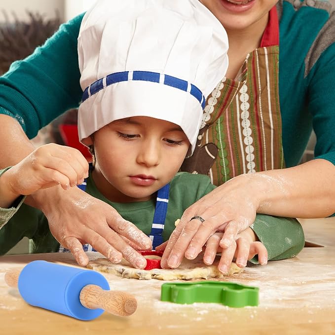 Mini Silicone Rolling Pin for Kids, Non-stick Surface Wood Handle, 9 Inch 1