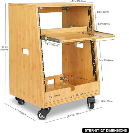 Sound Town DIY Solid Carbonized Bamboo Slanted 12U Studio Rack,
