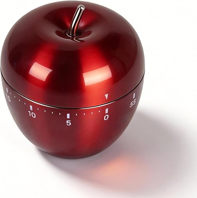 Stainless Steel Apple Kitchen Timer, Mechanical 60-Minute Manual Countdown