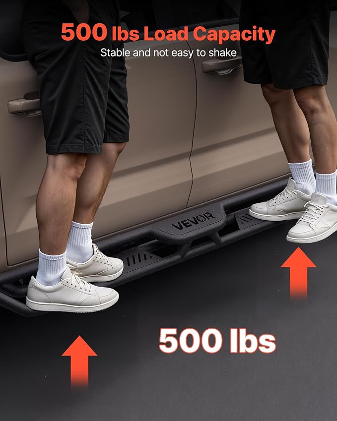VEVOR Running Boards Compatible with 2015-2025 Ford F150 Super Crew Cab 2017-2025 Ford F150 Super Crew Cab, 6 Inches Side Steps, Black Carbon Steel Nerf Bars, 550 lbs Load Capacity, Non-Slip Surface