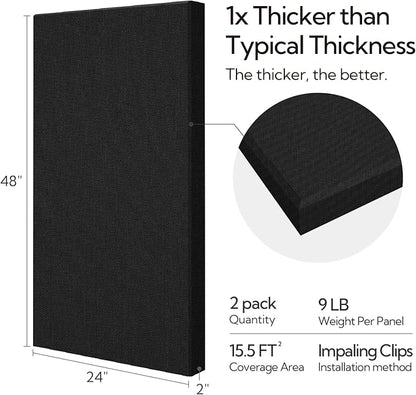 Olanglab Sound Absorbing Acoustic Wall Panels 2 Pack, Large Fabric Wrapped