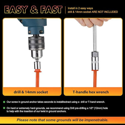 8 Pcs Ground Anchors Screw in, 12 Inch Heavy Duty Tent Stakes with Trampoline Anchor Hook Ground Stakes for Camping Tent Canopies Ports Sheds Swing Sets Securing Animals (Orange)