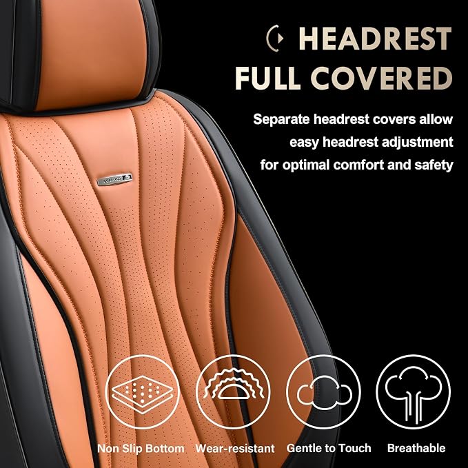 Coverado Front Seat Covers, 2 Pack Leather Seat Cover for Cars, Waterproof Seat Covers, Front Seat Car Seat Protectors, Driver Car Seat Cushions Universal Fit for Most Vehicles, Black&Brown