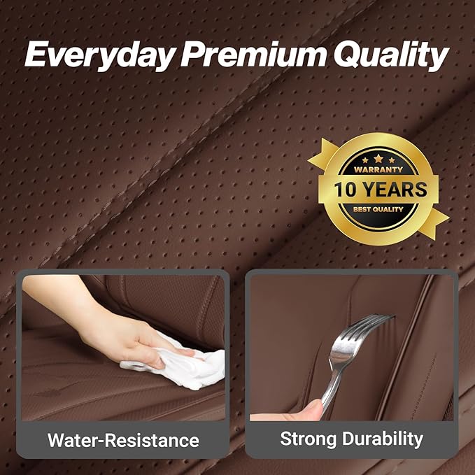 Coverland Custom SUV Car Seat Covers Front Seats for [2019-2025 Toyota RAV4, RAV4 Hybrid] - Protector Car Seat Cover Water Resistant Leather Memory Form Back Support Seat Cushion [Front-Dark Brown]