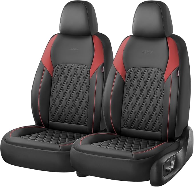 Coverado Automotive Seat Covers, Faux Leather Seat Covers Front Seat, Luxury Car Seat Covers, Seat Cushion, Front Driver Seat Covers, Car Seat Protector Truck Accessories Fit Most Cars, Black&Red