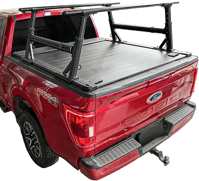 Syneticusa Hard Retractable Tonneau Cover for Ford F150 5.5 Ft Bed with Rack R1 Fits 2004-2026 | Double Locking Truck Bed Cover | Waterproof No Drill One Person Install | 5-Year Protection Plan