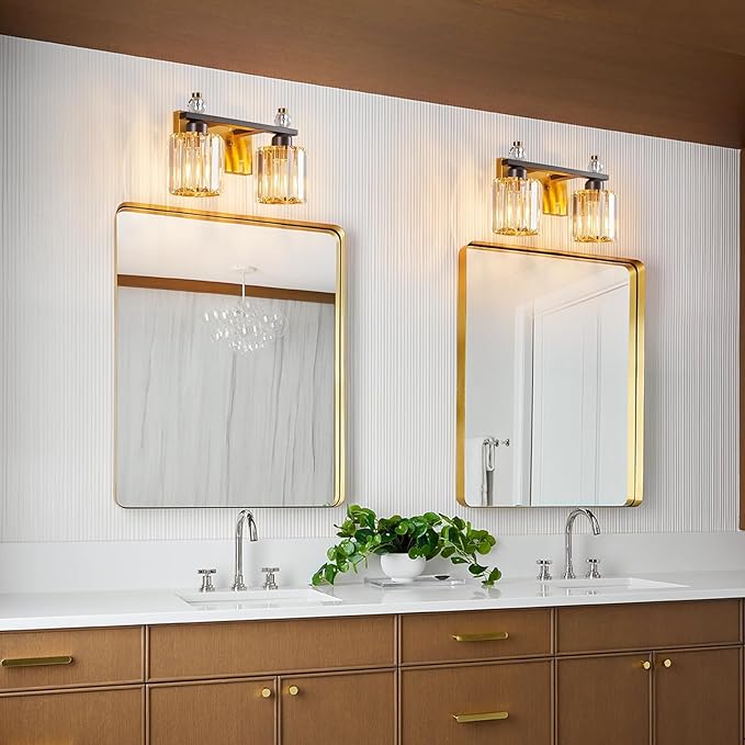 FDPBY Bathroom Vanity Lights 2-Light Black Gold Modern Crystal Vanity Light