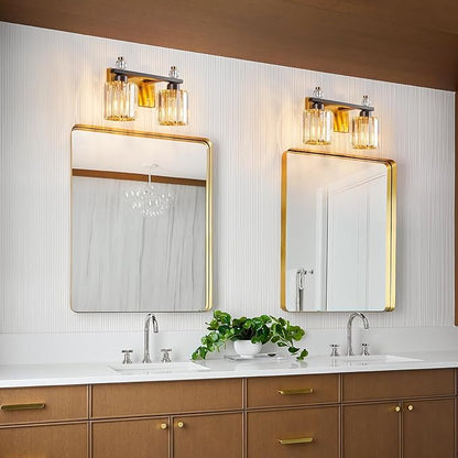 FDPBY Bathroom Vanity Lights 2-Light Black Gold Modern Crystal Vanity Light