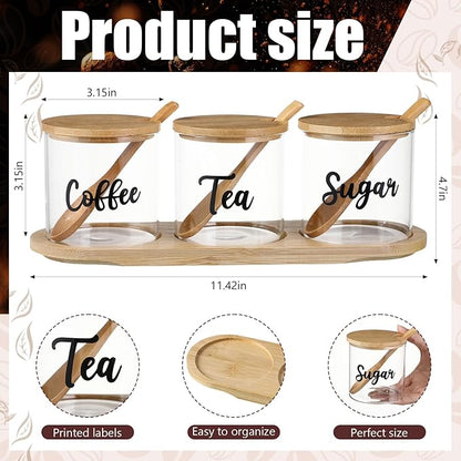 LemonRoad 3 Pack Coffee Sugar Tea Container Set Glass Jars