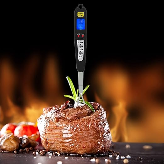 Digital Meat Thermometer Fork, Fast Read Grill Thermometer with LED Display and Stainless Steel Probes for Steak Chicken Pork Turkey Hot Grilled Food for Men Him Dad