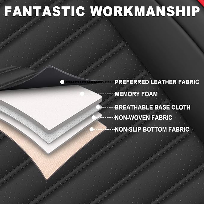 Seat Covers Full Set Fit for Nissan Rogue 2015-2026, Breathable and Comfortable Leather Car Seat Cover, Standard Waterproof Cushion Cover Auto Interior Accessories (Black Red)