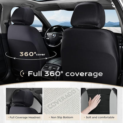 Coverado Front Seat Covers 2 Pieces Universal Seat Cover for Cars Breathable Leather Waterproof Car Seat Cover Driver Seat Cover Automotive Car Seat Cushion Fit for Most Cars SUV Trucks, Gray&Black