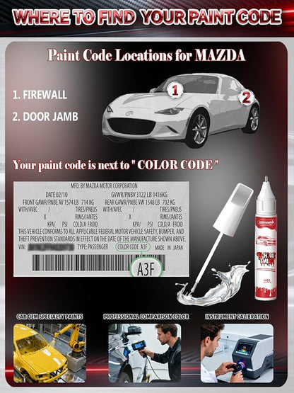 41W Jet Black Mica Car Touch Up Paint for Mazda, Color Accurate Two-In-One Car Paint Scratch Repair Pen, Professional Scratch Remover for Vehicles Chips and Nicks Scuff