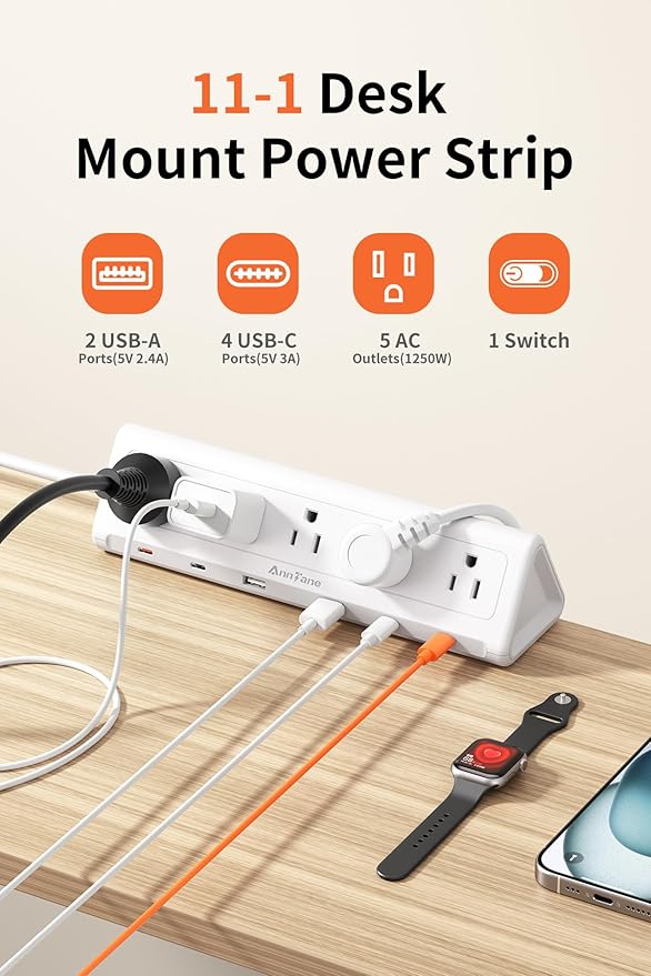 10 FT Desk Clamp Power Strip