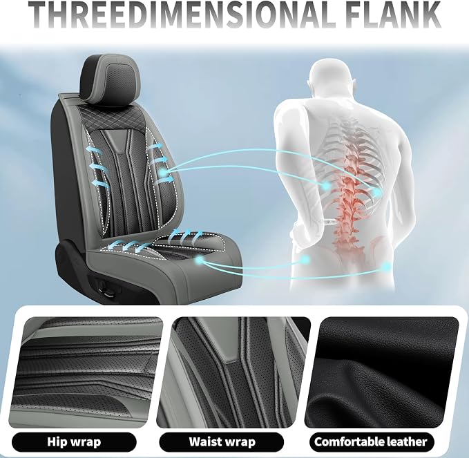 Car Seat Covers Fit for Jeep 5 Seats Grand Cherokee 2007-2025 2026 -Premium Leather, Waterproof & Breathable，All-Weather Seat Cushion Protecto & Airbag Compatible, Full Set Gray & Black