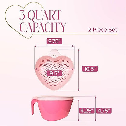 Paris Hilton Heart Bowl & Colander Set, Nesting 2-Piece Design