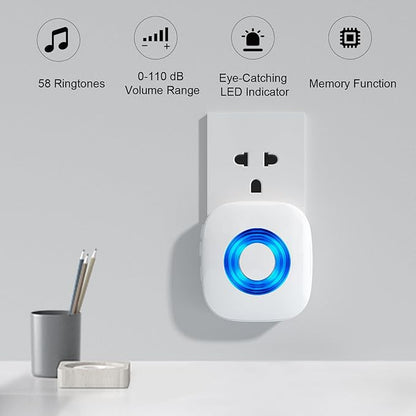 Wireless Doorbell with 3 Receivers 2 Buttons, PHYSEN Waterproof Door Bell Kits