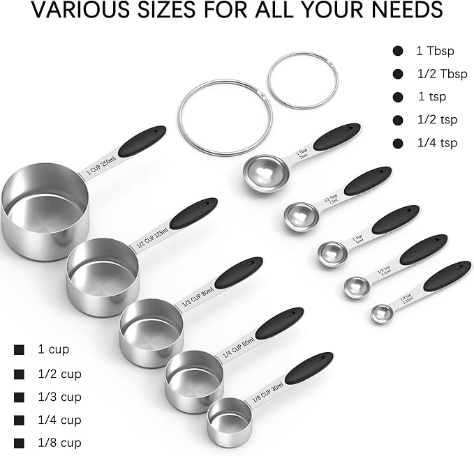 TILUCK Measuring Cups and Spoons Set, Stainless Steel, Kitchen Utensils