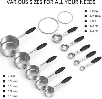 TILUCK Measuring Cups and Spoons Set, Stainless Steel, Kitchen Utensils