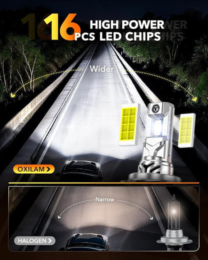 OXILAM H7 LED Light Bulb, 64000LM 1000% Brightness 6500K White with Ultra-Bright LED Chips, Wireless Non-polarity, 5MIN Direct Plug, Anti-Flicker H7 Fog Light Compatible with Cars Trucks SUVs, 2 Pac