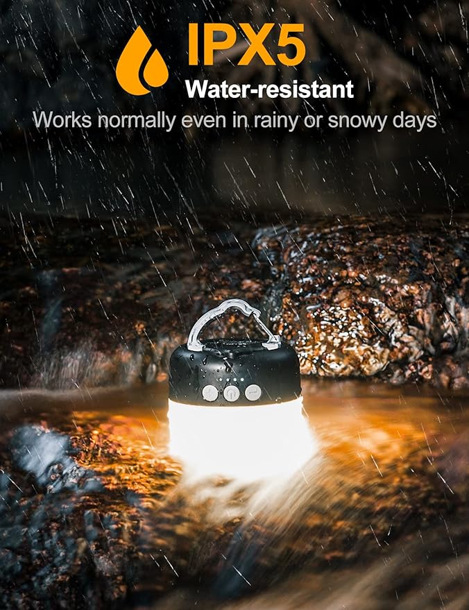 LED Camping Lantern Rechargeable 1000LM, Up to 300H Running Time Camping Tent Light, 6700mAh Emergency Hanging Light for Hurricane, Power Outages, Home, Hiking, Water-Resistant, Black